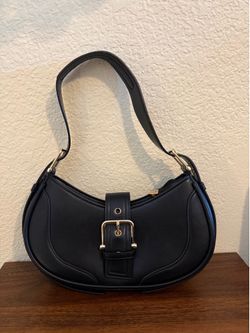 Black Shoulder Bag with Gold Hardware