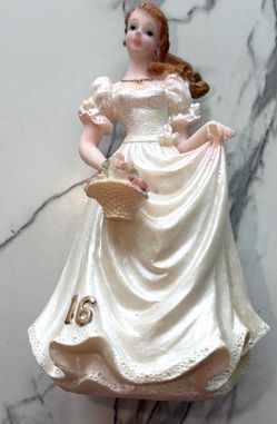 Sweet 16-Figurine Girl with Flower Bouquet-Collectible Resin Vintage!
