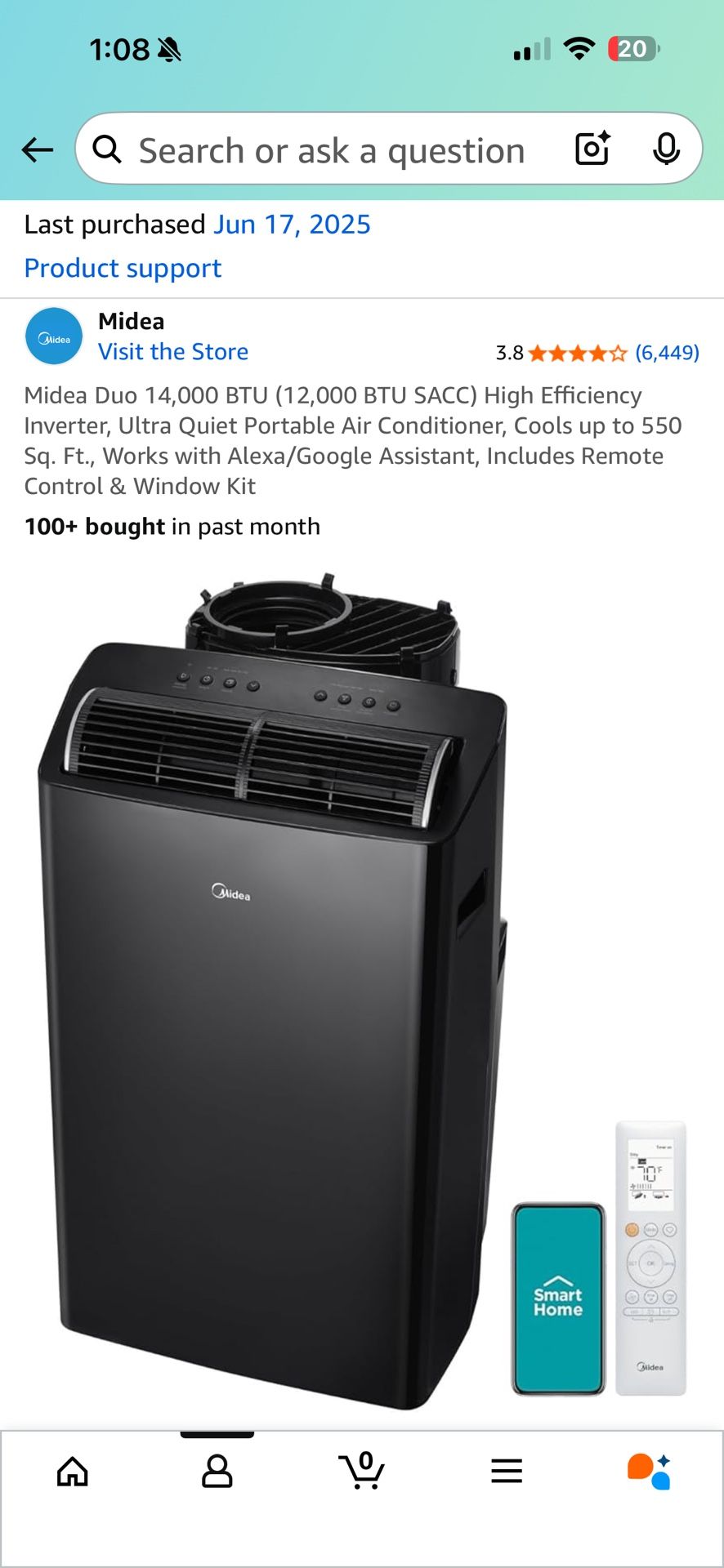 Midea Duo 14,000 BTU (12,000 BTU SACC) High Efficiency Inverter, Ultra Quiet Portable Air Conditioner (X2)