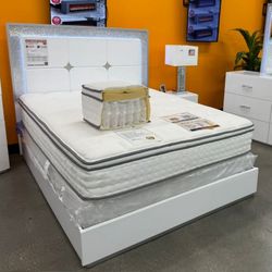 White LED On Headboard Queen / King Size Bed Frame