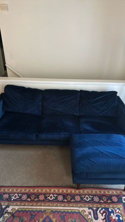 3 seat sofa with foot rest (Royal blue velvet)
