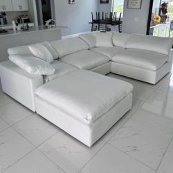 5 Pcs Nixon Cloud White Sectional Sofa New Stain Resistant Washable Performance Fabric 