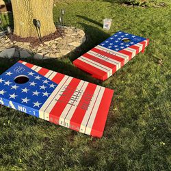 USA cornhole boards with matching bags.