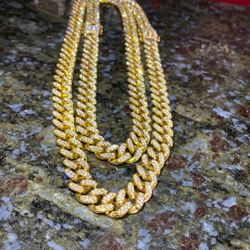 20 inch and 24 inch two piece pack Cuban link, yellow and lab diamond Italiano stones