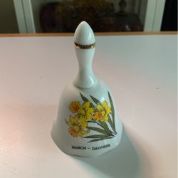 Vintage Bone China Bell With March Daffodils And Message On The Back- Japan