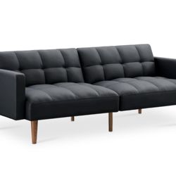  Futon Sofa Bed, Midnight Black Faux Leather