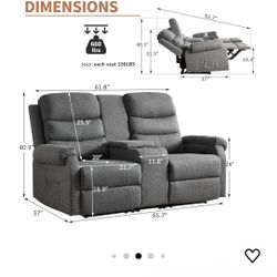Light grey Recliner Love Seat with Console