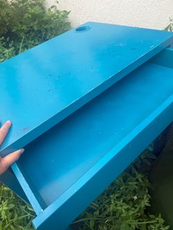 Blue Painted Wood Desk Organizer Tray