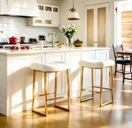 White & Gold Counter Height Bar Stools Set of 2 for Kitchen Counter Backless Kitchen Island Barstool
