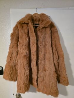 Vintage Ashley Stewart Tan Genuine Rabbit Fur Jacket Fluffy Coat