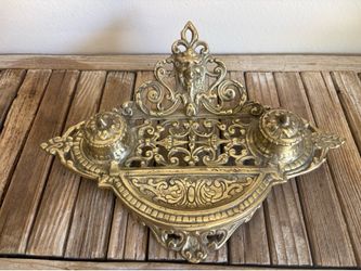 Antique Andre Sadek brass inkwell made in Japan