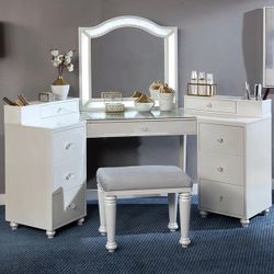 White Finish LED Light Vanity Set