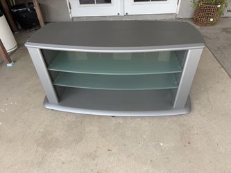 Silver TV Stand with Glass Shelves