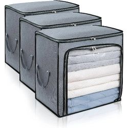 Clothes Storage Bins, 3 Packs Foldable Closet Organizers for Comforters, Blanket