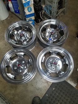 VINTAGE SET 15×7 POLISHED SLOT MAG WHEELS CHEVY