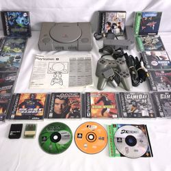 Original Sony PlayStation Gray Game Console and controllers SCPH-1001 w/ 18 Games WORKS