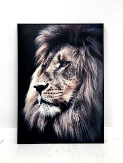 Beautiful Wood Framed Lion Print On Canvas