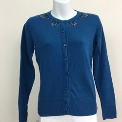 Merona Long Sleeve Blue Cardigan Sweater Size XS Rhinestone    