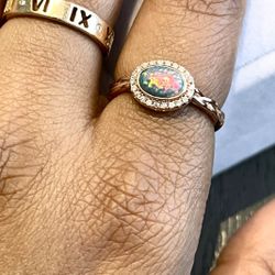 Solid Sterling Silver.925 With Rose Gold Plating Opal Ring