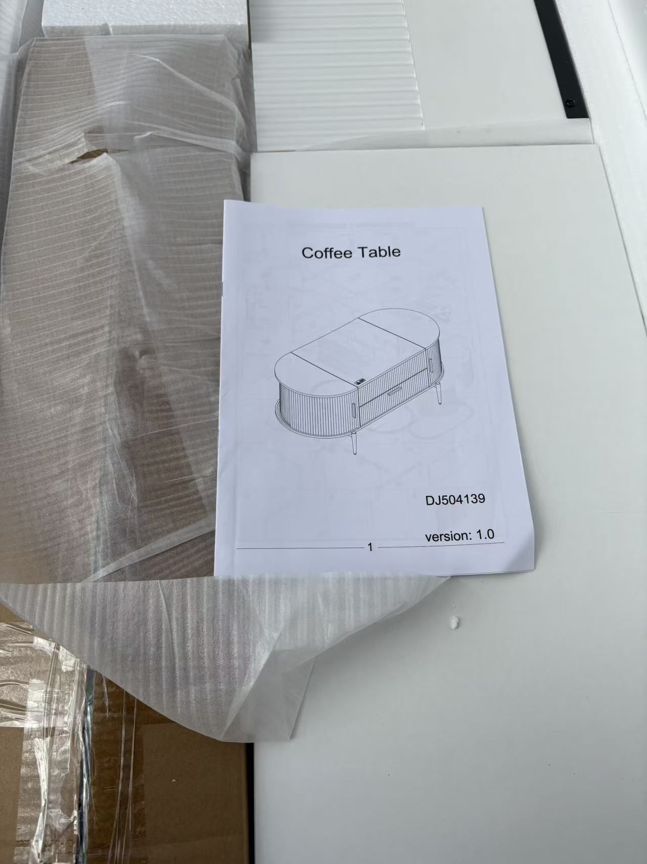 White and Gold, Oval Large Coffee Table, Slide-Out Side Shelves