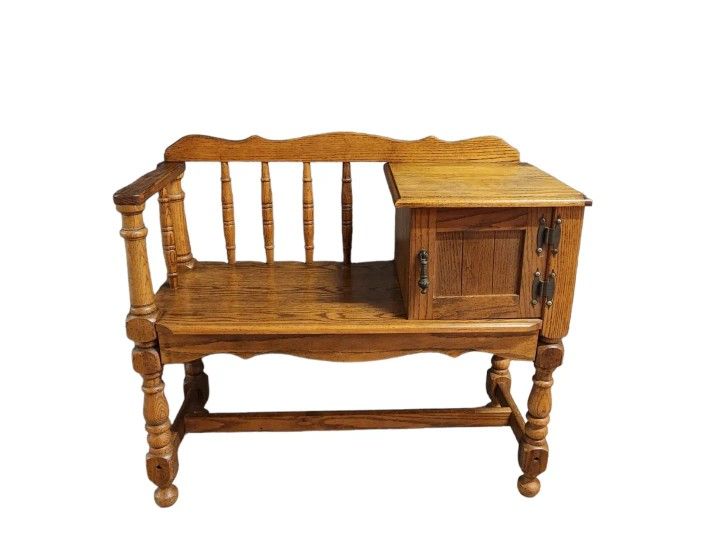 Vintage Oak Wood Gossip / Telephone Bench