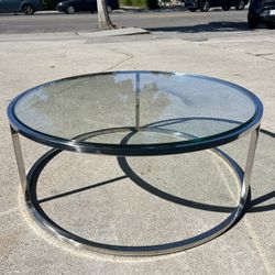 Round Heavy Glass Metal Coffee Table 