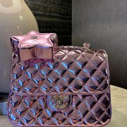 CHANEL Mirror Calfskin Metallic Calfskin Quilted Hollywood Boulevard Backpack With Coin Purse Pink
