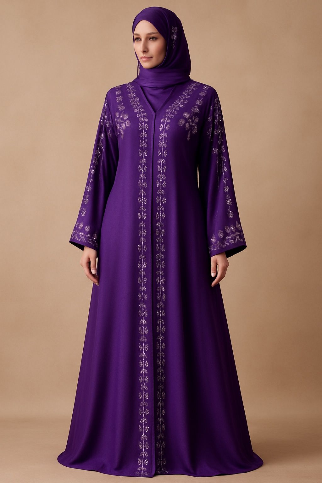 The Elegant Abaya From Dubai purple color from size 52, 54,56 and 58