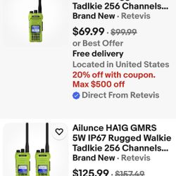 Ailunce HA1G GMRS 5W IP67 Rugged Walkie Tadlkie 256 Channels NOAA Green Outdoor