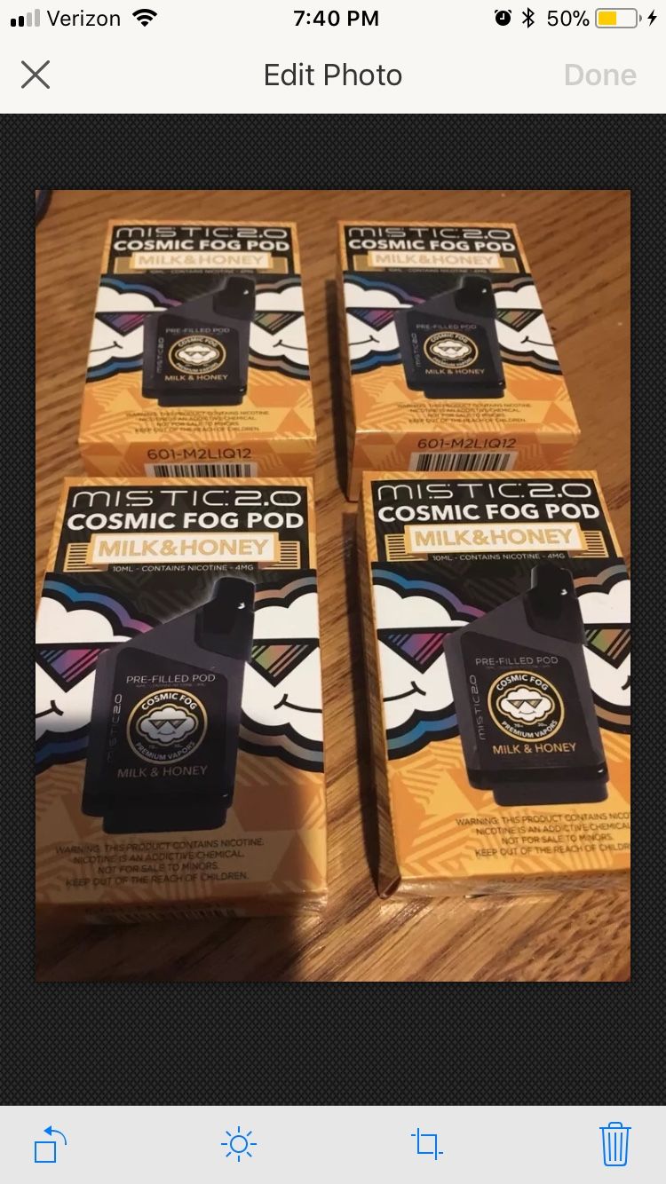 Lot (4) Mistic 2.0 COSMIC fog pod. Refill Pack. Milk and honey flavor