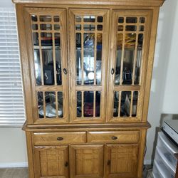 Traditional Wooden Display Cabinet Glass Shelving Lighted 80” Tall