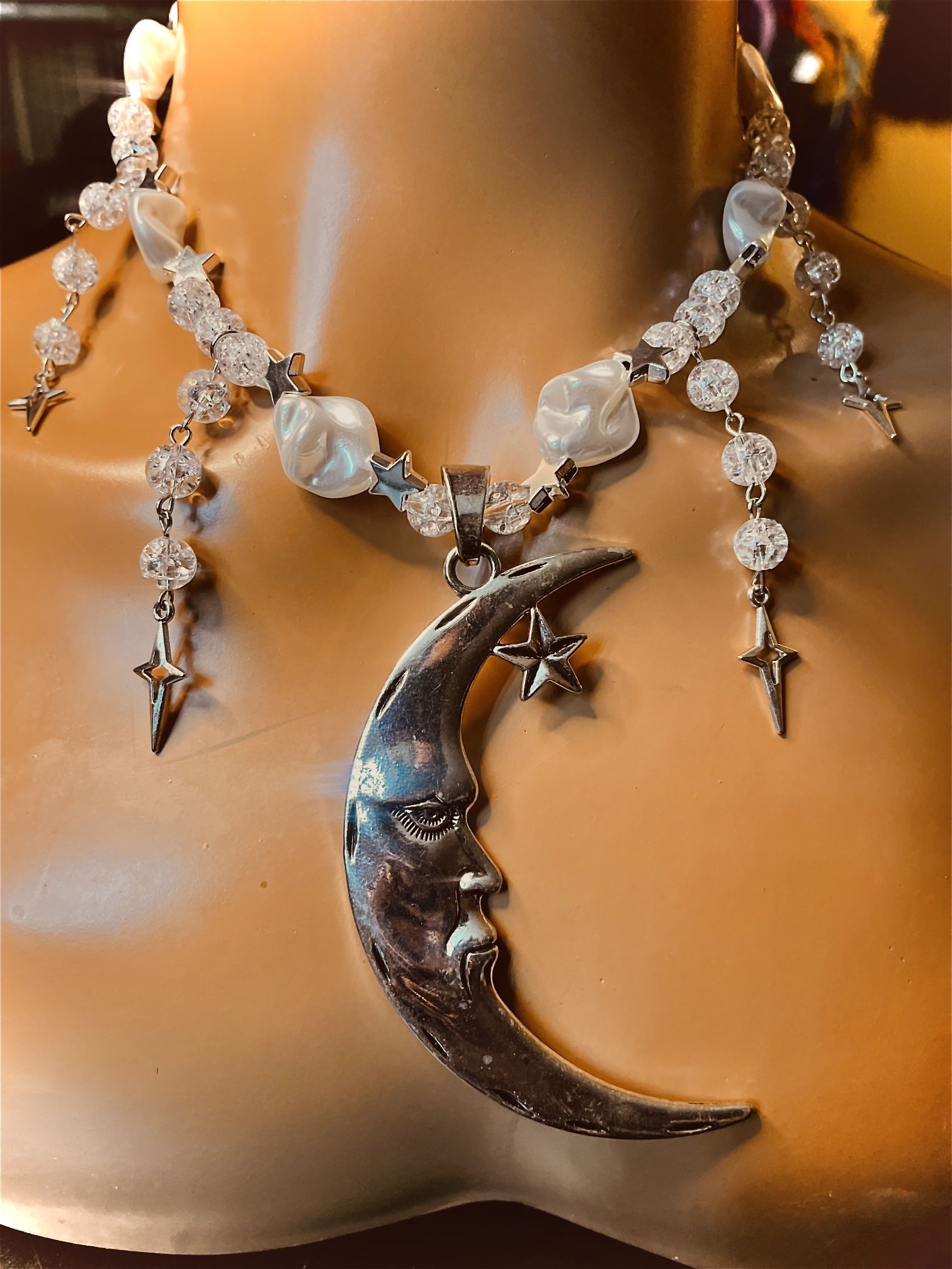Boutique Crescent, Moon, Necklace, And Pearls