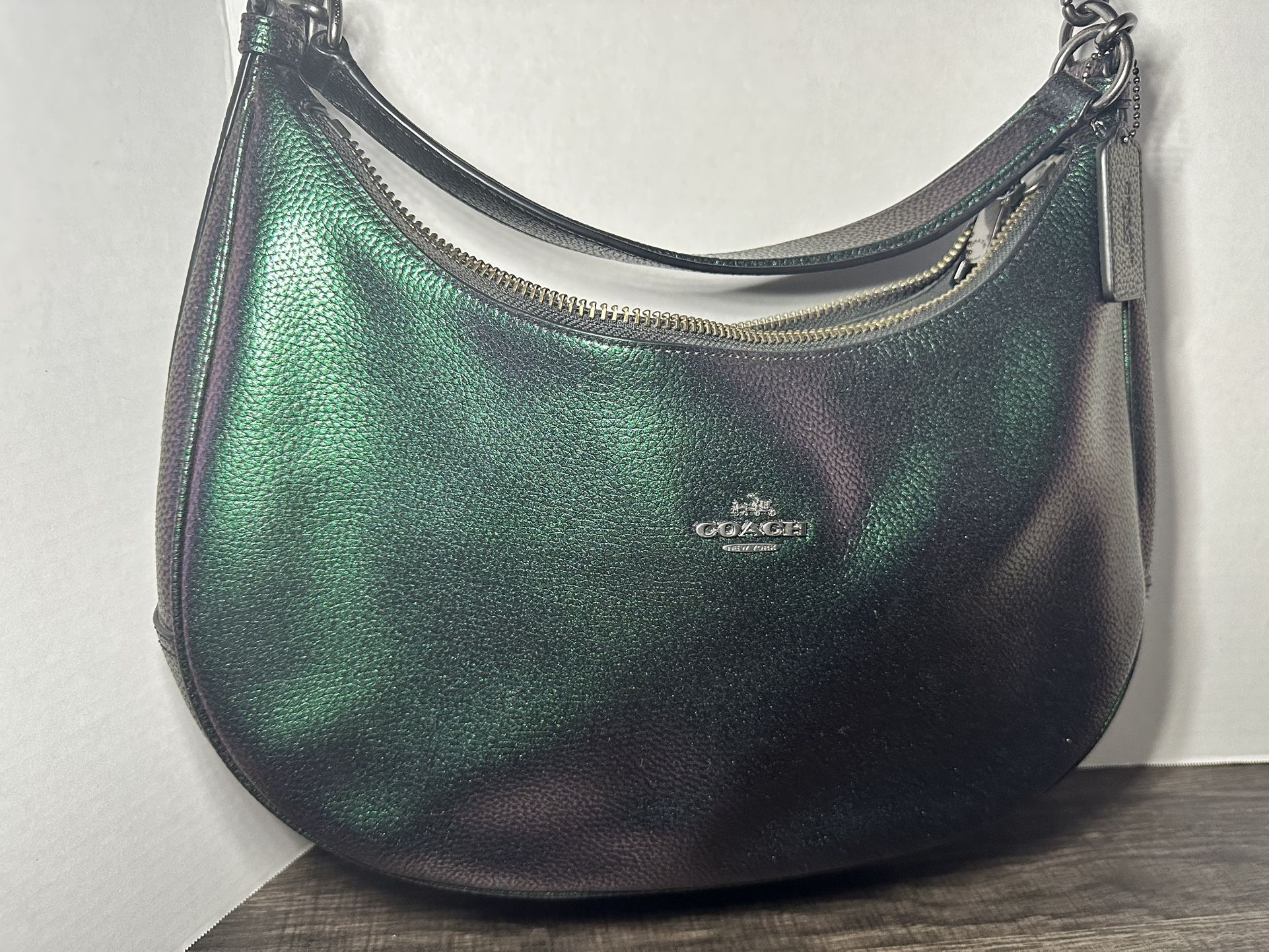New Coach East West Harley Hologram Leather Hobo Satchel Crossbody Handbag Mermaid, Oil Slick, Holographic, Iridescent