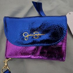Jessica Simpson metallic mini crossbody bag/wallet in blue and purple