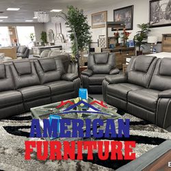 3PC Gray Sofa & Loveseat + Free Recliner Chair Power Recliners 