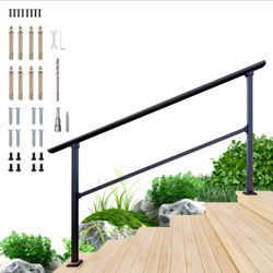 DIYHD 6 Step Handrail, Black Iron Stair Railing, Outdoor Indoor, 1 Pack
