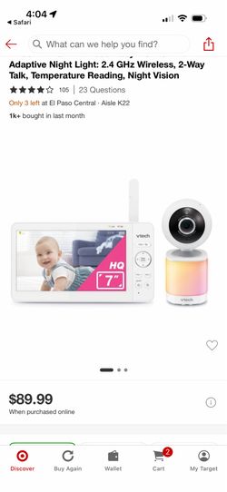 V-Tech 7”  Pan Tilt Video Baby Monitor with Adaptive Night Light