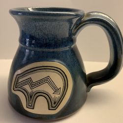 Mug- Vintage Southwest Pottery.    Bear Design Bisque Blue 4.5"