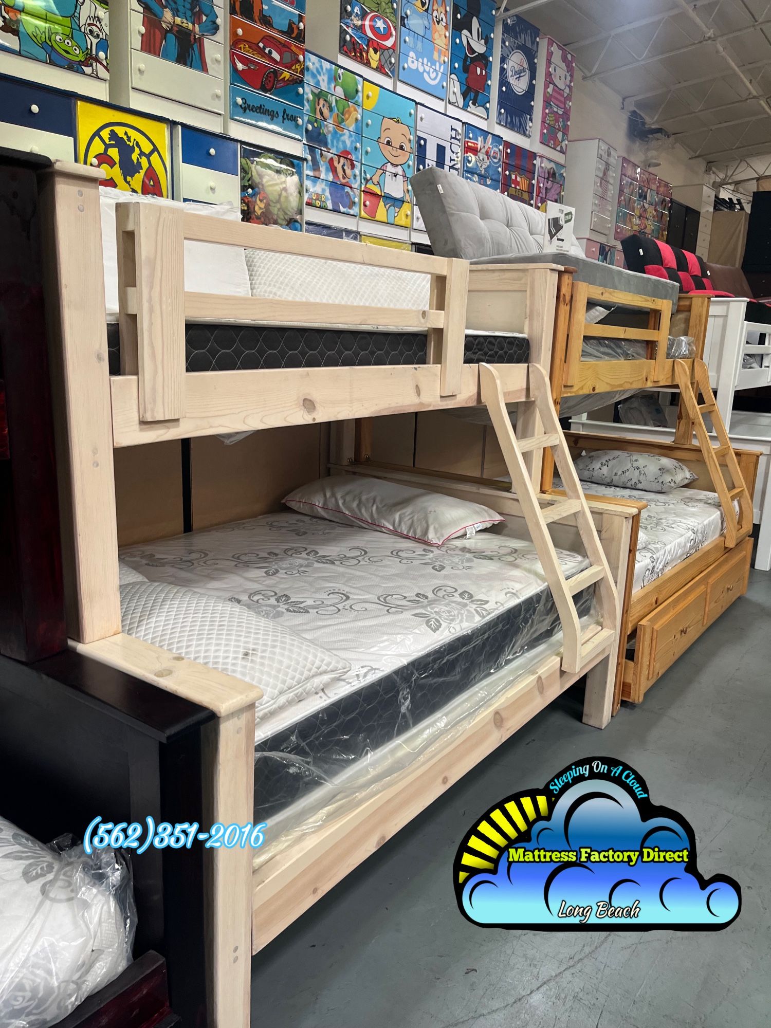 Twin Full White Wash Bunk Bed With Mattresses New Cama Colchones 