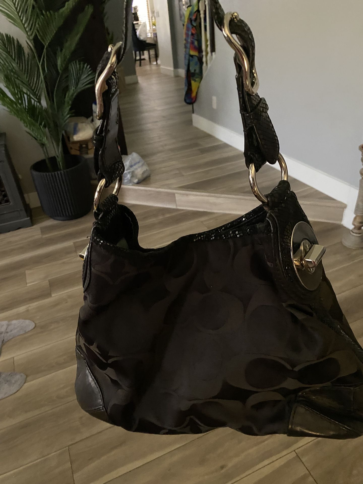 Coach Black Sateen Peyton Hobo Purse