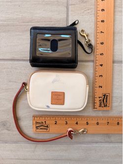 Dooney & Bourke Cream Patent Leather Wristlet With Id Holder & BONUS Dooney & Bourke Canvas Tiny Wallet With ID Holder West LV