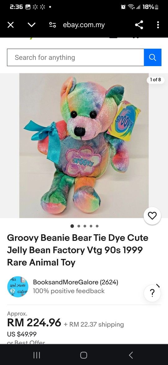 Groovy Beanie Bear Tie Dye Cute W Jelly Beans Attached (Rare)