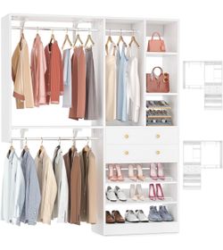 Large White Wardrobe Closet Storage Cabinet – Hanging Rods, Drawers & Shoe Shelves