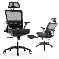 Ergonomic Mesh Office Chair with Footrest, High Back with  4D Flip-up Armrests, Adjustable Tilt Lock and Lumbar Support-Black