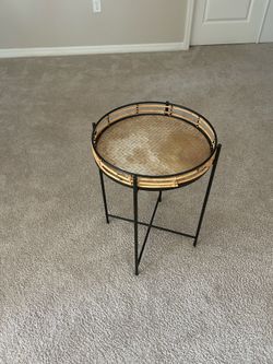 Boho Round Bamboo Metal Side Table