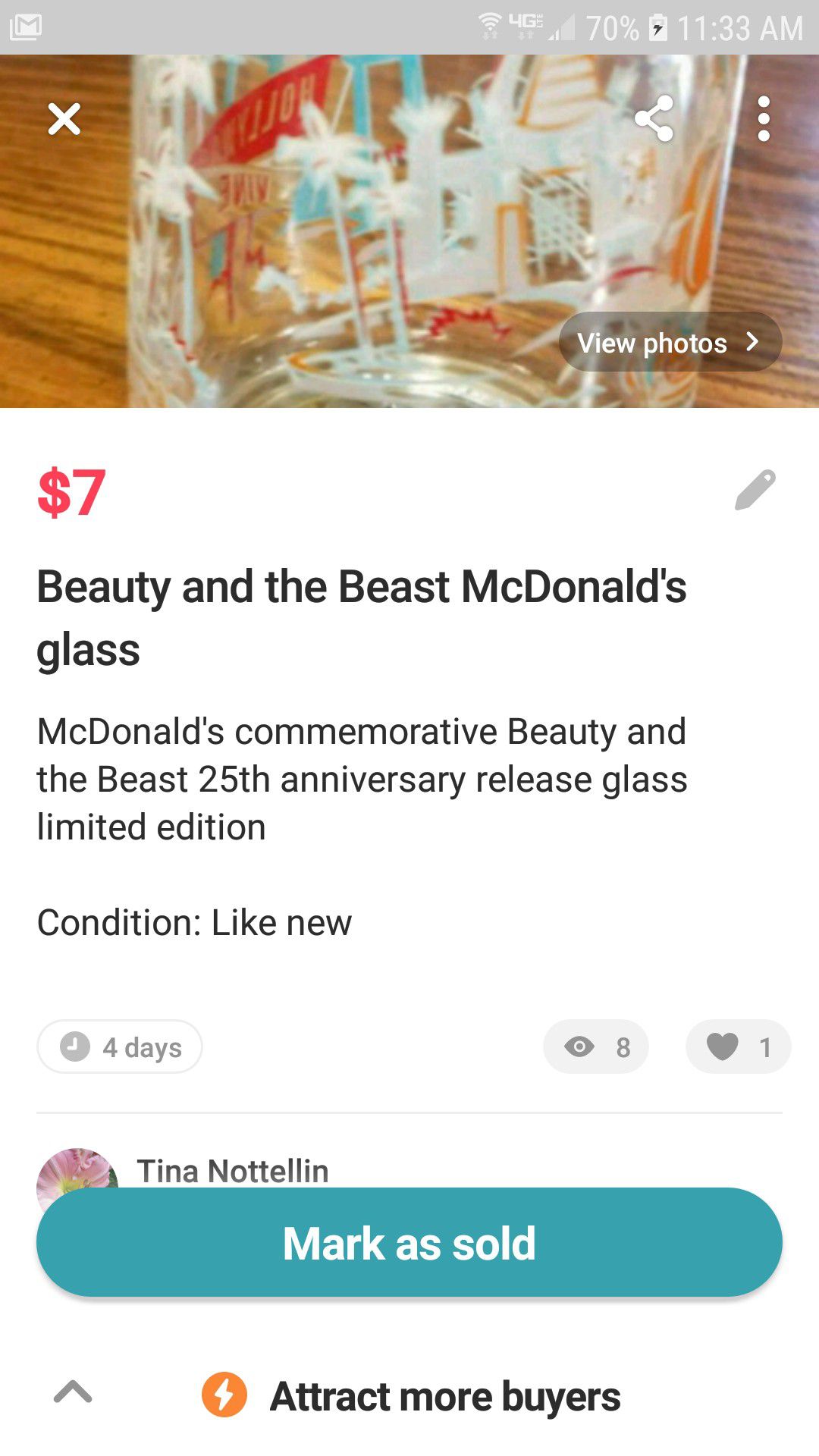 McDonald's Disney 25th anniversary Beauty and the Beast glass