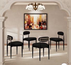 Dining Chairs Set of 4, Boucle Upholstered Kitchen & Dining Room Chairs with Curved Backrest, Roomy Seat and Metal Legs, Armless Side Chairs