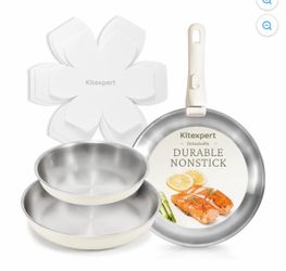 Kitexpert Non Toxic Stainless Steel Frying Pan Set, 8"10"12"Tri-Ply Nonstick Skillet Pans with Removable Handle