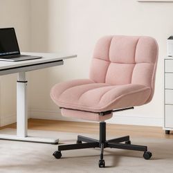 Cross Office Chair with Foot Rest, Oversized Teddy Plush, Armless Wide Seat Reclining Desk Chair, Height Adjustable
