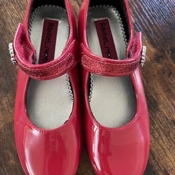New Girls Red Size 1  Patent Leather Shoes Sparkly Strap Mary Jane Style 